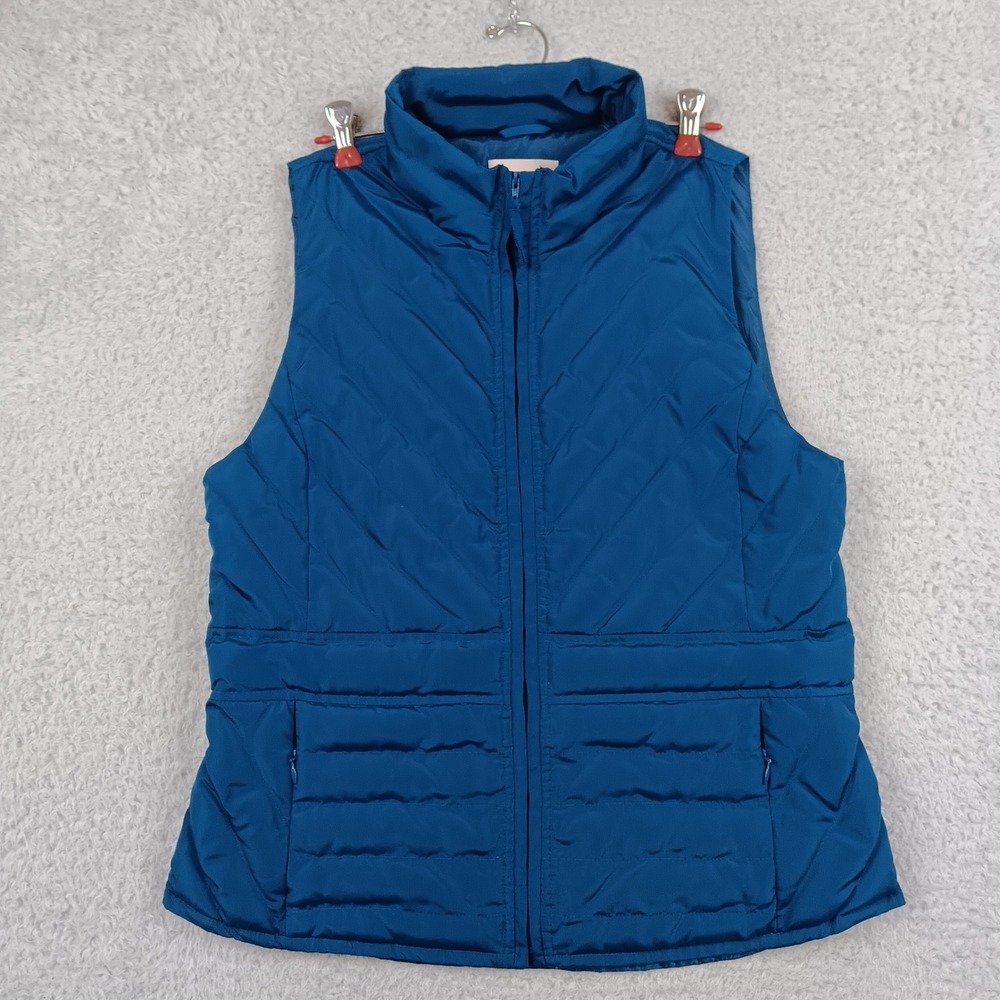 LOFT Puffer Vest Women S Teal Blue Quilted Full Zip Sleeveless Jacket